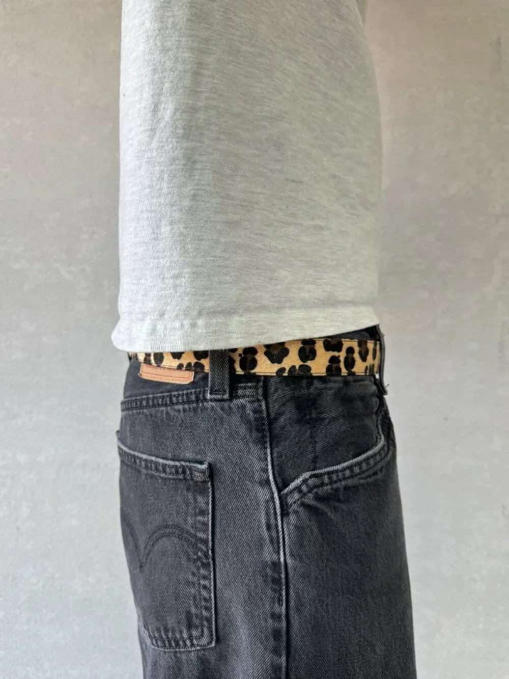 Beige Cheetah Calf Hair Oval Buckle Belt